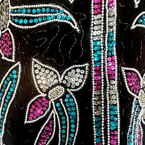 NWT Vintage Black Sequin Beaded Floral Jacket 100% Silk Size Large by Stenay - Picture 5 of 14